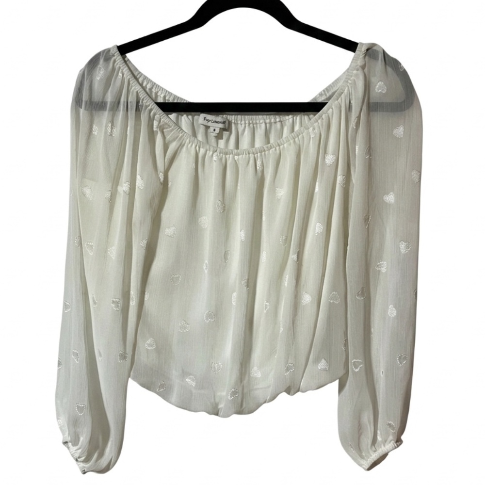 Francesca's Collections Cream Sheer Blouse with Heart Patterns Size S